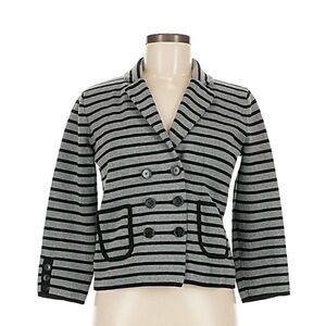 LOFT Ann Taylor Black and Gray Striped Pea Coat